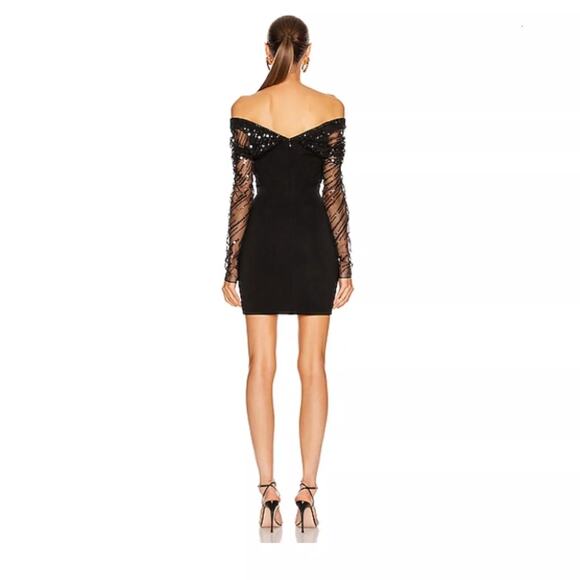 FWRD Cushnie Off The Shoulder Mini Dress Sequin Embellished Tulle Sleeve Size 0 - Picture 3 of 14